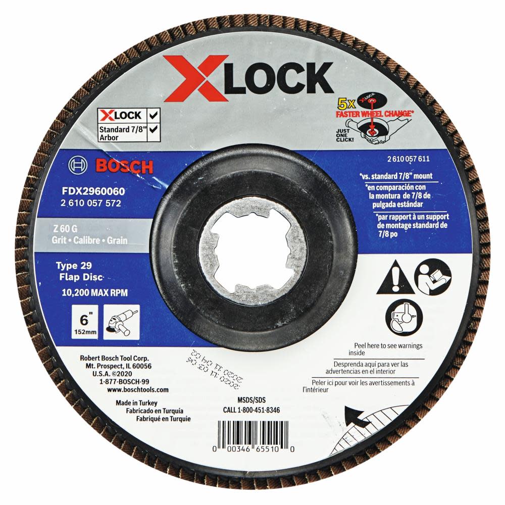 

Bosch X LOCK Arbor Type 29 60 Grit Flap Disc 6"