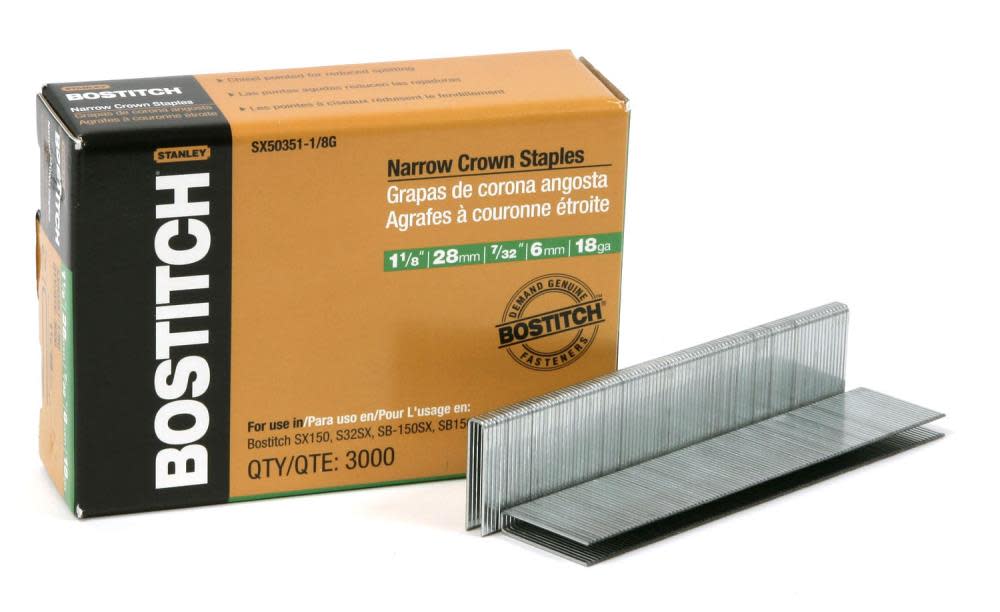 

Bostitch 1-1/8 In. 18 Gauge 7/32 In. Narrow Crown Finish Staple
