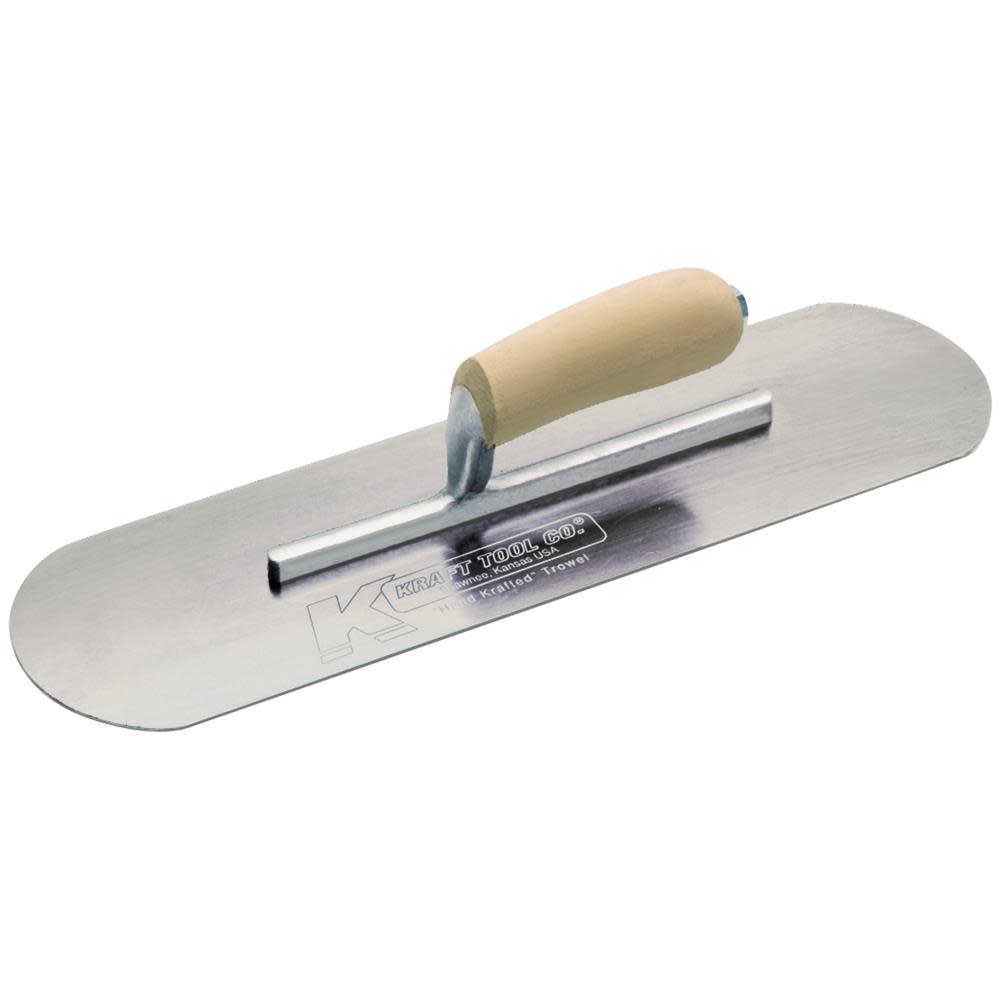 

Kraft Tool Co 16 In. x 4 In. Carbon Steel Pool Trowel with Wood Handle On a Short Shank
