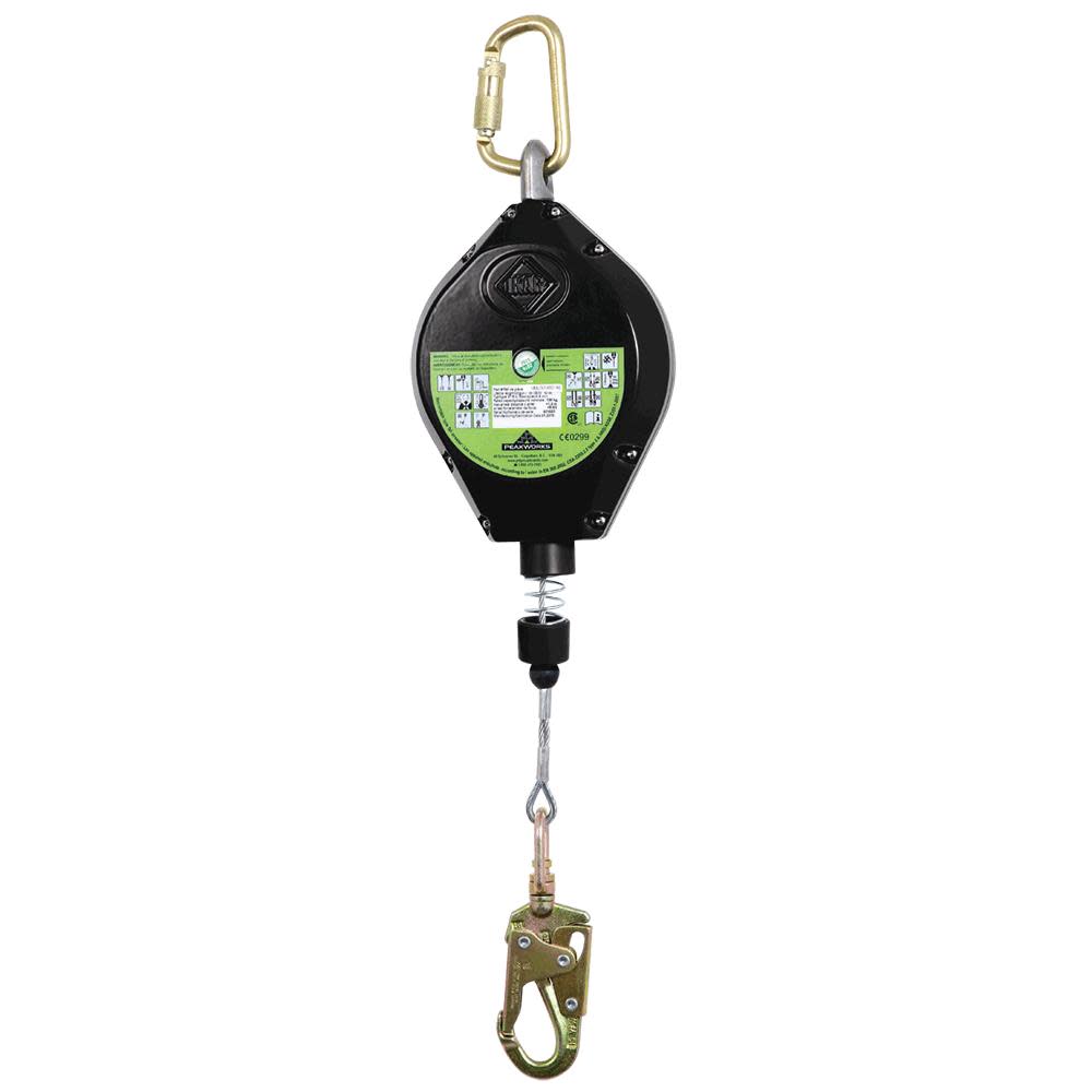 

Peakworks Self-Retracting Lifeline (SRL) with Galvanized Steel Cable Snap Hook 140 Ft. L. Black