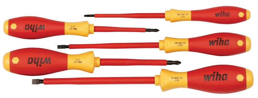 

Wiha Insulated Cushion Grip Slotted and Phillips Screwdriver Set 5 Piece