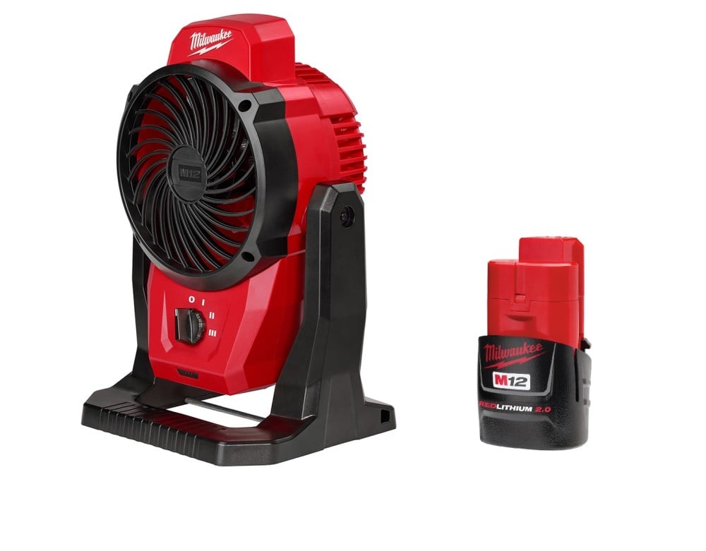 View Milwaukee M12 Mounting Fan & 2.0Ah Compact Battery Pack Bundle