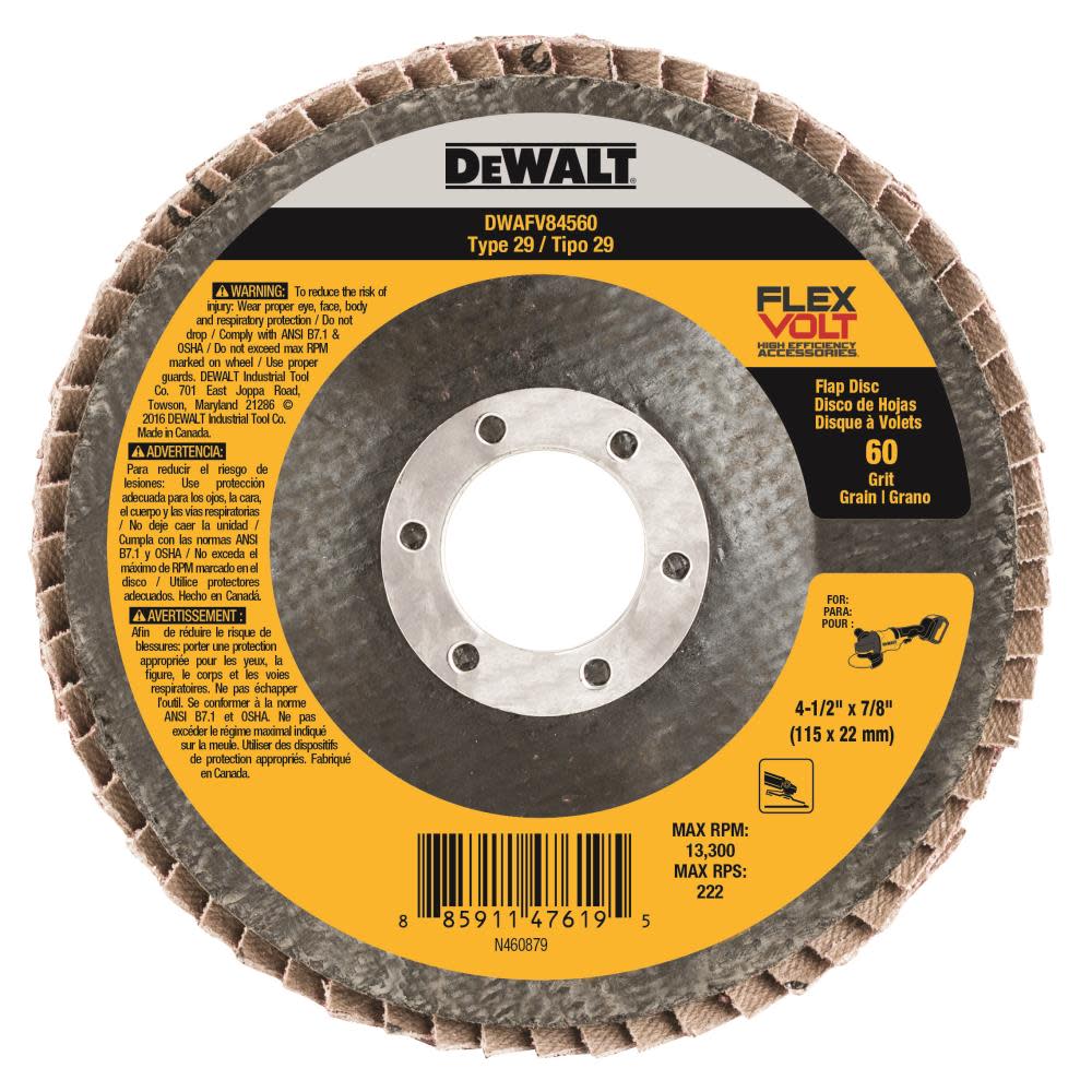 

DEWALT 4-1/2 In. x 7/8 In. 60 g T29 FLEXVOLT Flap Disc