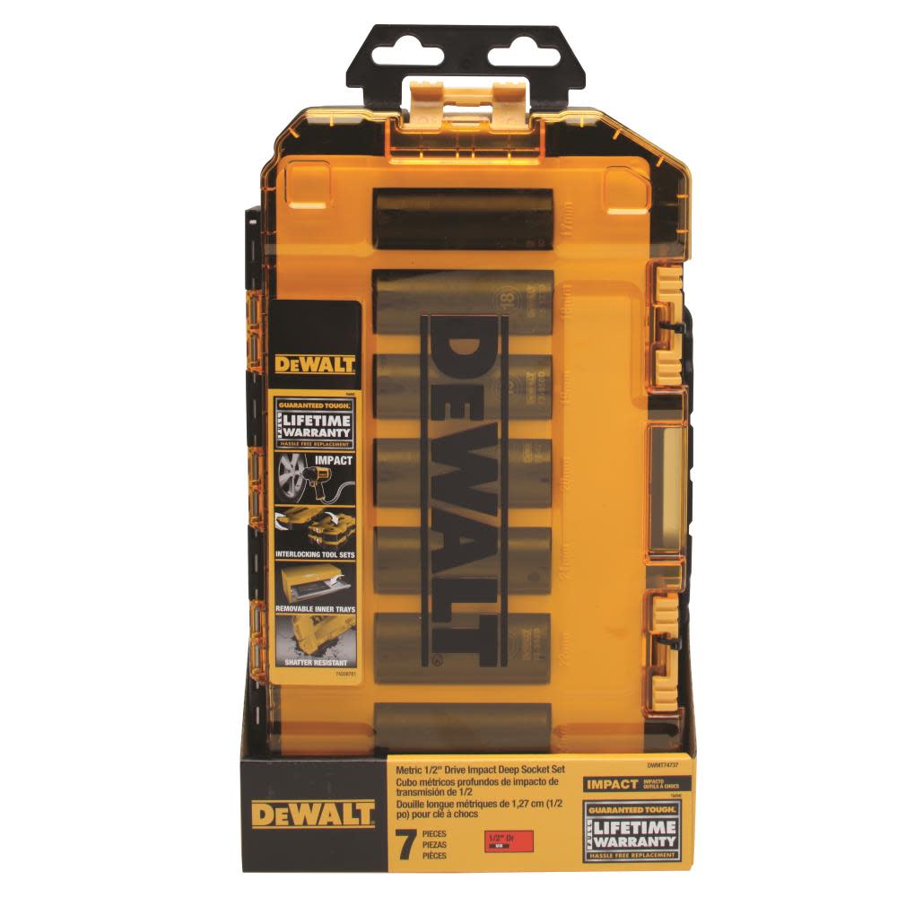 DEWALT Tough Box 7 pc. MM 1/2 Drive Deep Impact Socket Set