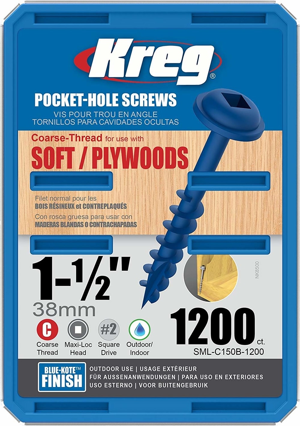 

Kreg 1-1/2" #8 CRS WH Blue-Kote Pocket Screw - 1200ct