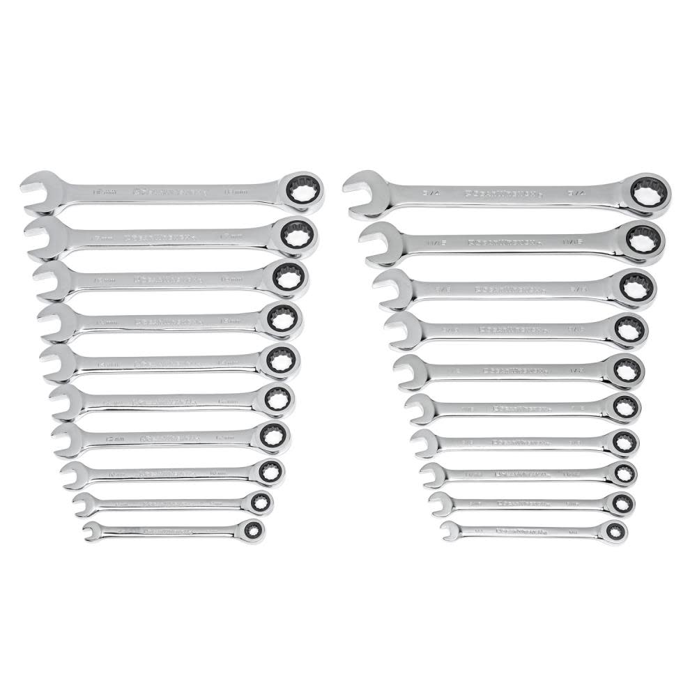 Gearwrench SAE/Metric Ratcheting Combination Wrench Set 20pc