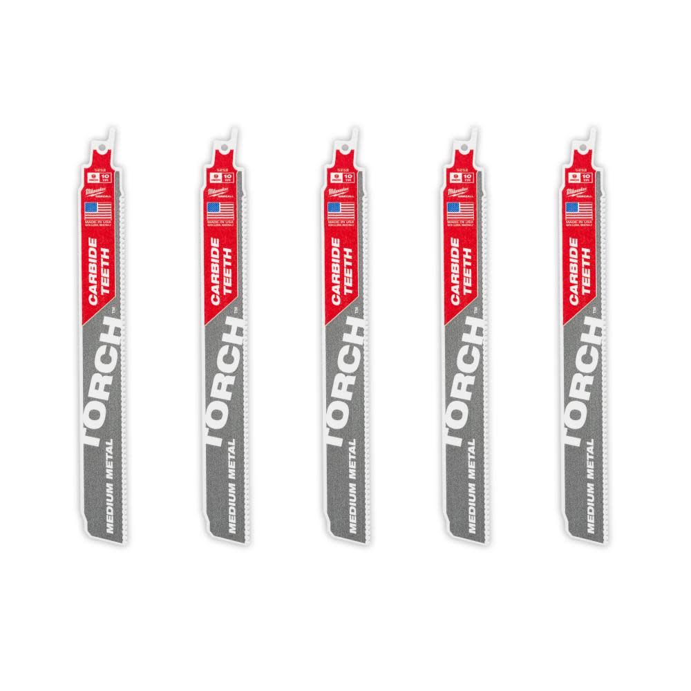Milwaukee 9 Inch 10TPI TORCH Carbide Teeth Metal Cutting Reciprocating Saw Blade 5pk