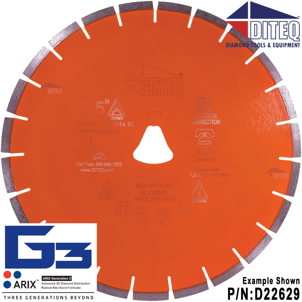 Diteq GC-45AX Orange 13.5" x .125" Liberty Bell Concrete Blade
