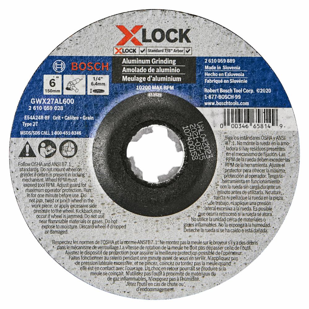 

Bosch Metal Grinding Abrasive Wheel 6" x .1/4" X LOCK Arbor Type 27 24 Grit