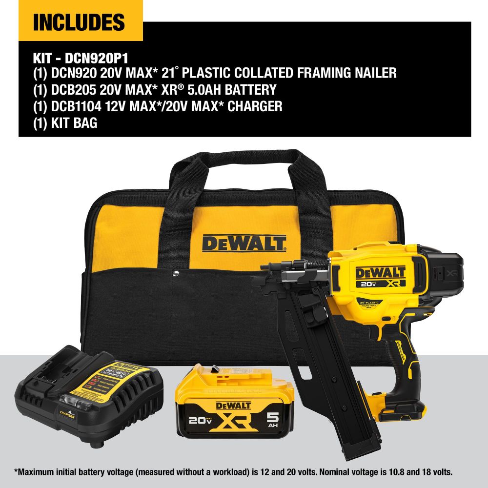 DEWALT 20V MAX Brushless 21 Degree Plastic Framing Nailer Kit DCN920P1 Acme Tools