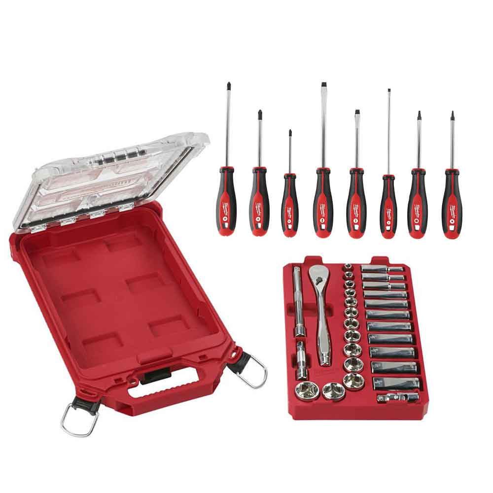 Milwaukee 3/8inch 28 Pc Tool Set with 8pc Tool Set & PACKOUT