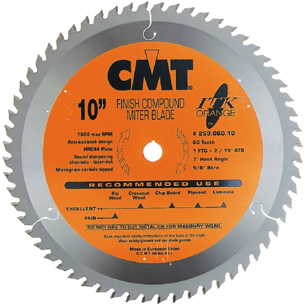 

CMT 8-1/2 In x 60 x 5/8 In ITK Finish Compound Miter Blade