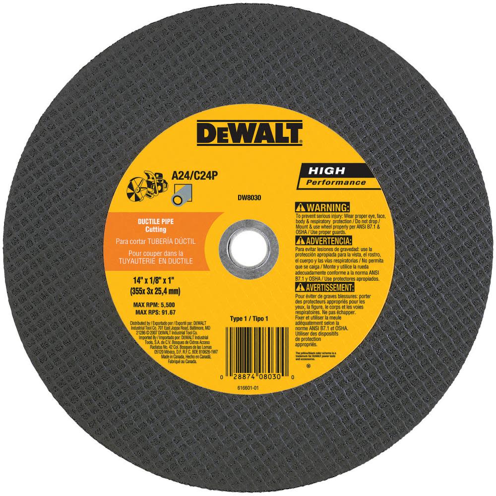 

DEWALT 14 In. x 1 In. Ductile Cut Off Wheel