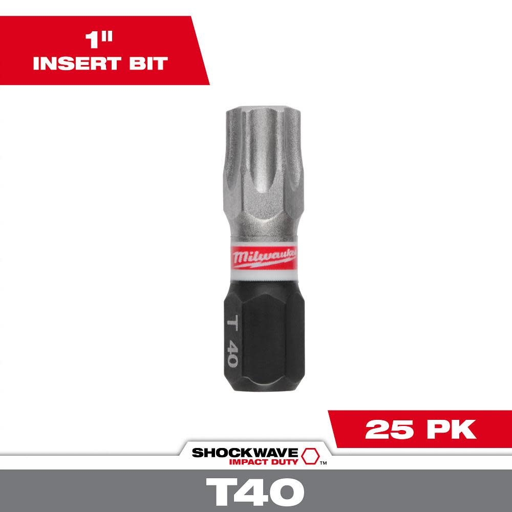 Milwaukee SHOCKWAVE Impact Duty 1" T40 INSERT BITS 25Pk