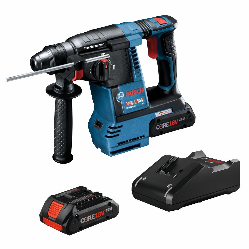 Bosch Bulldog 1in Hammer Drill SDS Plus Kit 4.0Ah CORE18V GBH18V