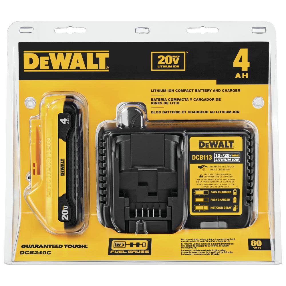 

DEWALT 20V MAX Compact 4Ah Battery Starter Kit