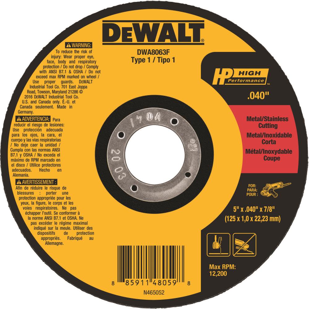 

DEWALT 5 x .040 x 7/8 T1 HP Cut-Off Wheel