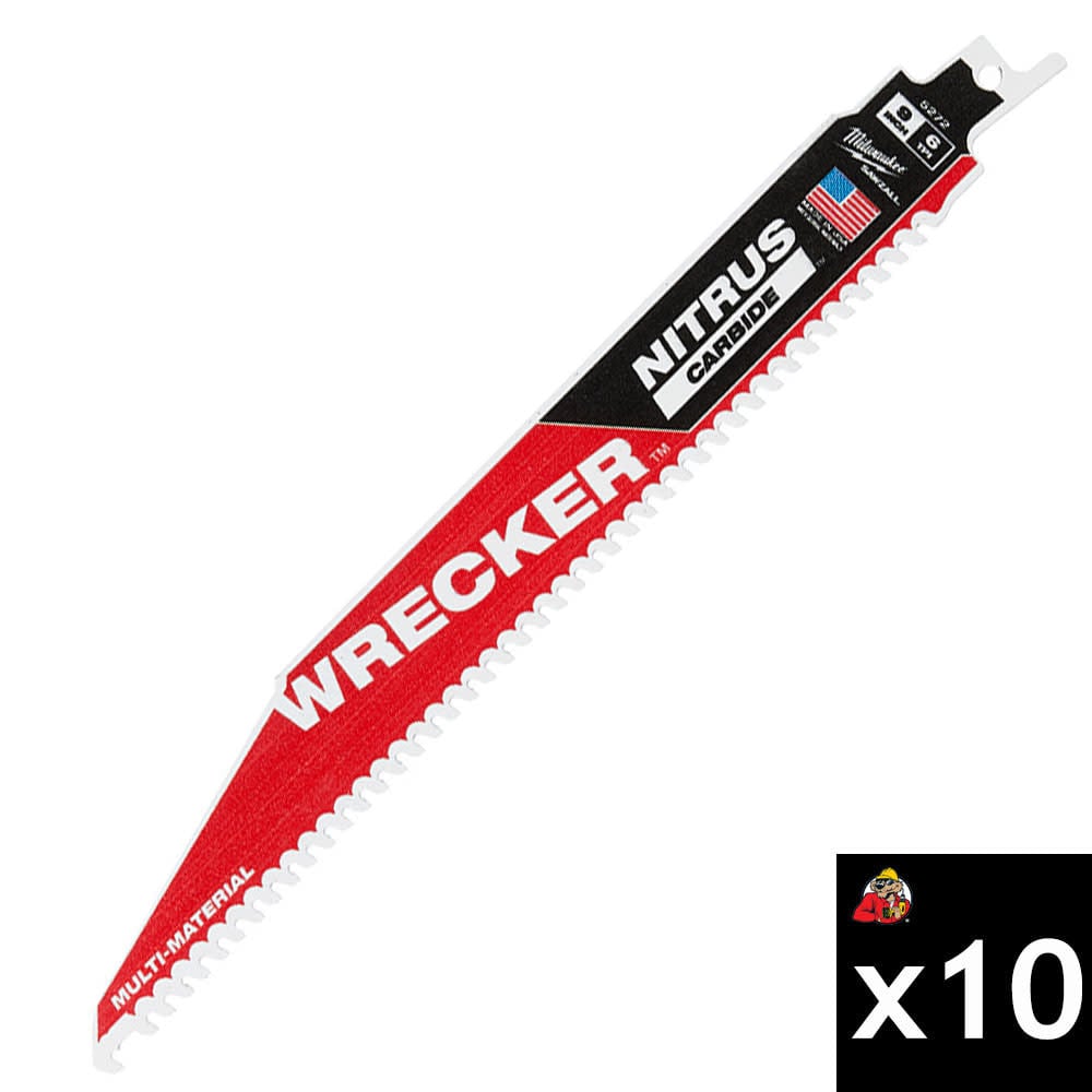 Milwaukee NITRUS CARBIDE WRECKER 9 Inch SAWZALL Blade Bundle, 10 Pieces