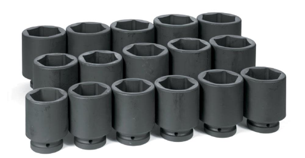 りい Grey Pneumatic 1in Drive 16 Piece Deep Fractional Set 2-1/16in