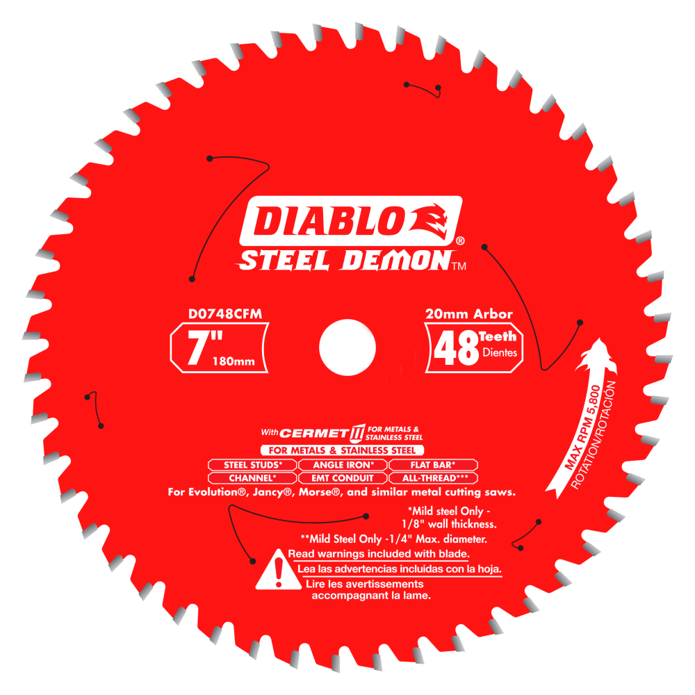 

Diablo Tools 7" x 48 Tooth Steel Demon Cermet II Circular Saw Blade for Metals and Stainless Steel