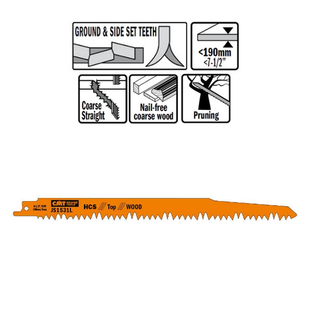 

CMT HCS Reciprocating Saw Blades for Wood 8-1/2 In. 5 TPI - 5 pack
