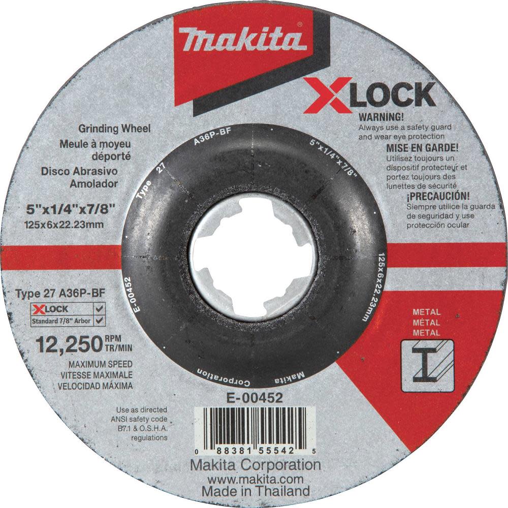 

Makita X-LOCK 5" x 1/4" x 7/8" Type 27 General Purpose 36 Grit Metal Abrasive Grinding Wheel