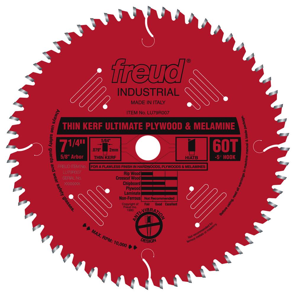 

Freud 7-1/4 In. x 60T Thin Kerf Ultimate Plywood & Melamine Blade