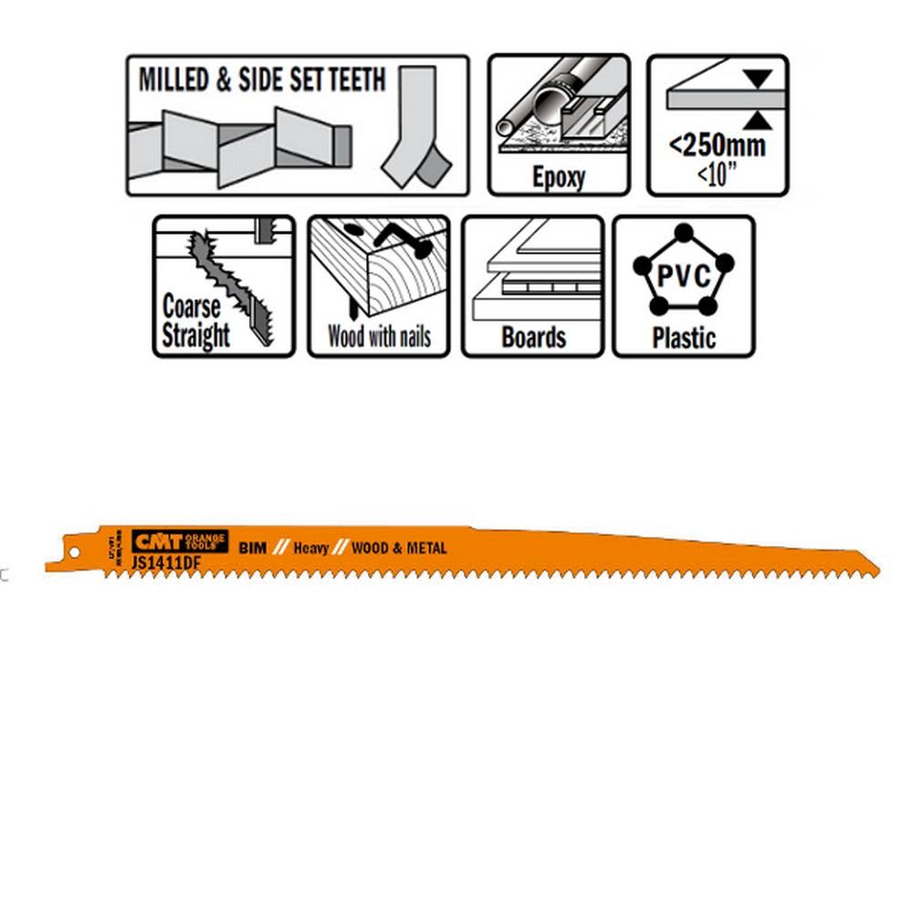 

CMT Tri-metal Reciprocating Saw Blades for Wood/Metal 11 In. 6 TPI - 5 pack
