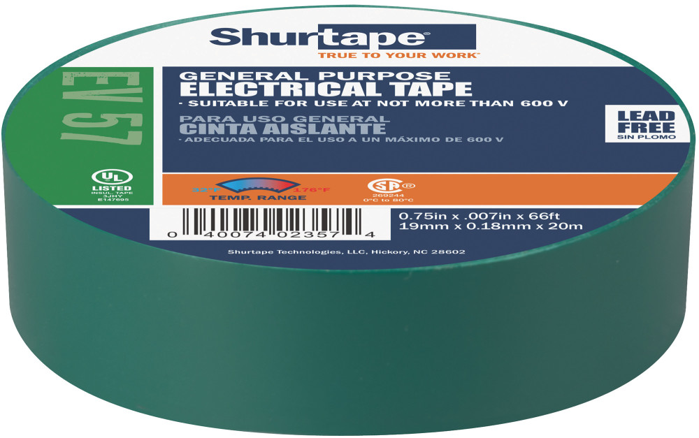 Shurtape EV 57 Electrical Tape Green 3/4" x 66'
