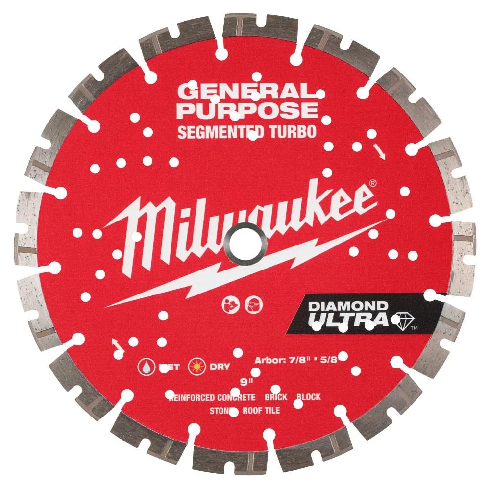 Milwaukee DIAMOND ULTRA 9 Inch Segmented Turbo Rim Diamond Blade for Reinforced Concrete, Stone, and Brick