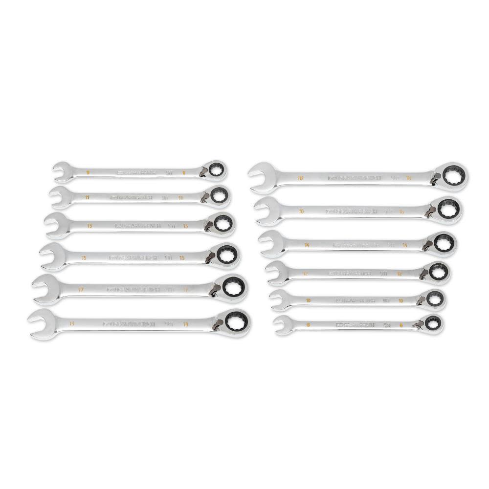 

GEARWRENCH Ratcheting Wrench Set 90 Tooth 12 Point Metric Reversible 12pc
