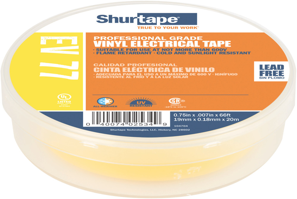 Shurtape EV 77 Electrical Tape Yellow 3/4" x 66'