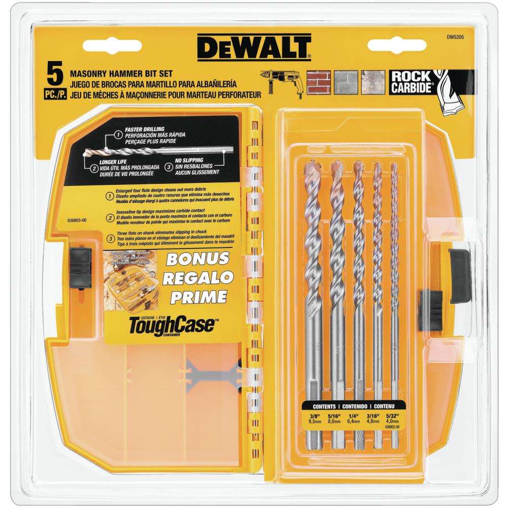 

DEWALT 5 Piece Premium Percussion Masonry Drill Bit Set