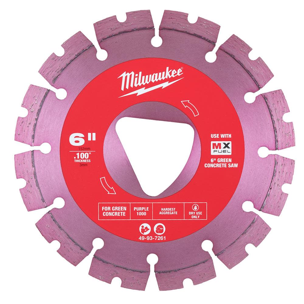 Milwaukee 6 Inch Purple Segmented Rim Diamond Blade for Green Concrete
