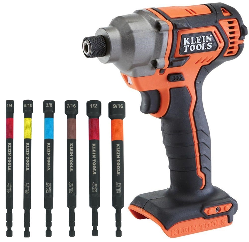 Klein Tools Compact Impact Driver Bare Tool 6pc Magnetic Power Nut Setter Bundle BAT20-CD-32930K