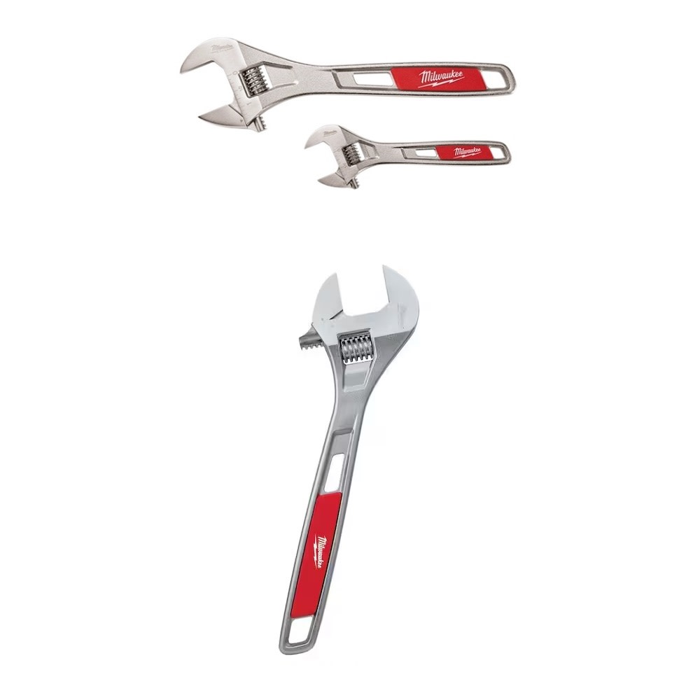 Milwaukee 2 Piece 6 and 10 Inch Wrench Set, 15 Inch Adjustable Wrench ...