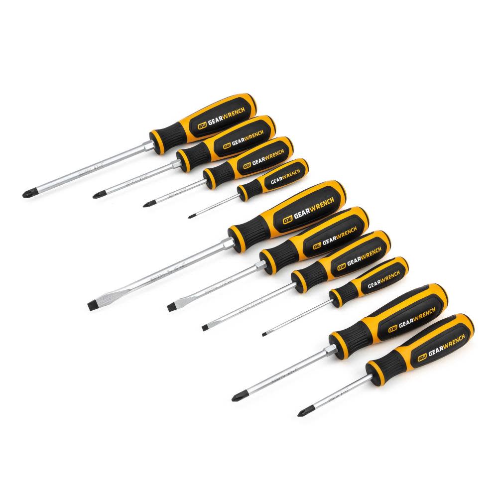 

GEARWRENCH 10 Pc Phillips/Slotted/Pozidriv Dual Material Screwdriver Set