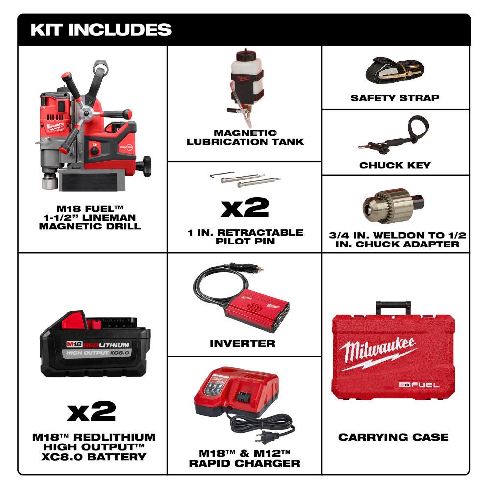 Milwaukee 2788-22HD M18 FUEL 1-1/2 in Lineman Magnetic Drill Kit Milwaukee 2788-22HD M18 FUEL 1-1/2 in Lineman Magnetic Drill Kit