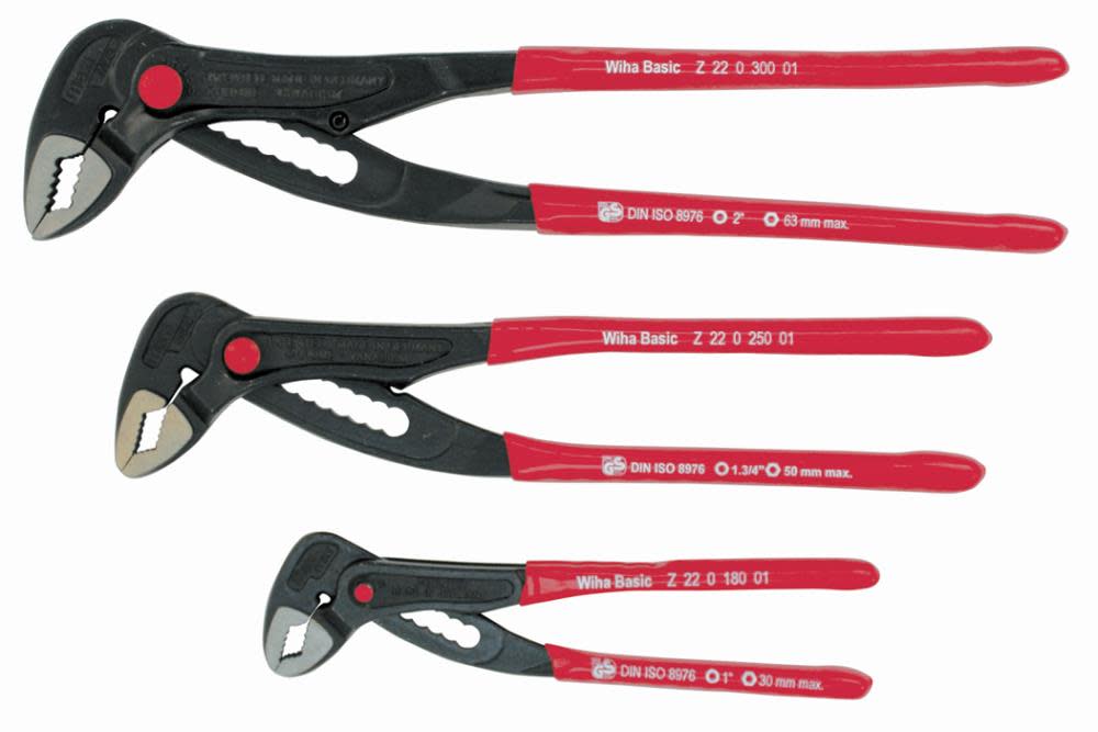 Wiha Soft Grip Rapid Adjustable Water Pump Pliers Set 3 Piece