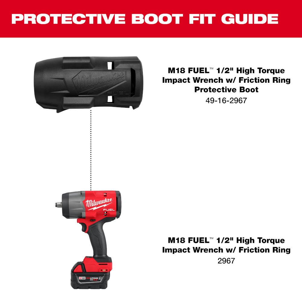 Milwaukee M18 FUEL 1 2 in High Torque Impact Wrench with Friction Ring Protective Boot 49 16 2967 Acme Tools