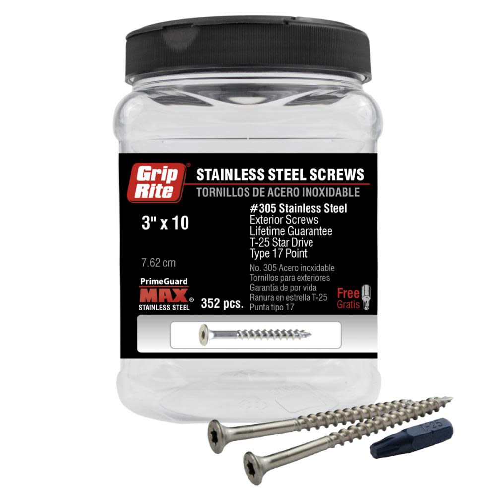 

Grip Rite PrimeGuard Max Deck Screws Stainless 3" Star Drive Head, 352 Screws