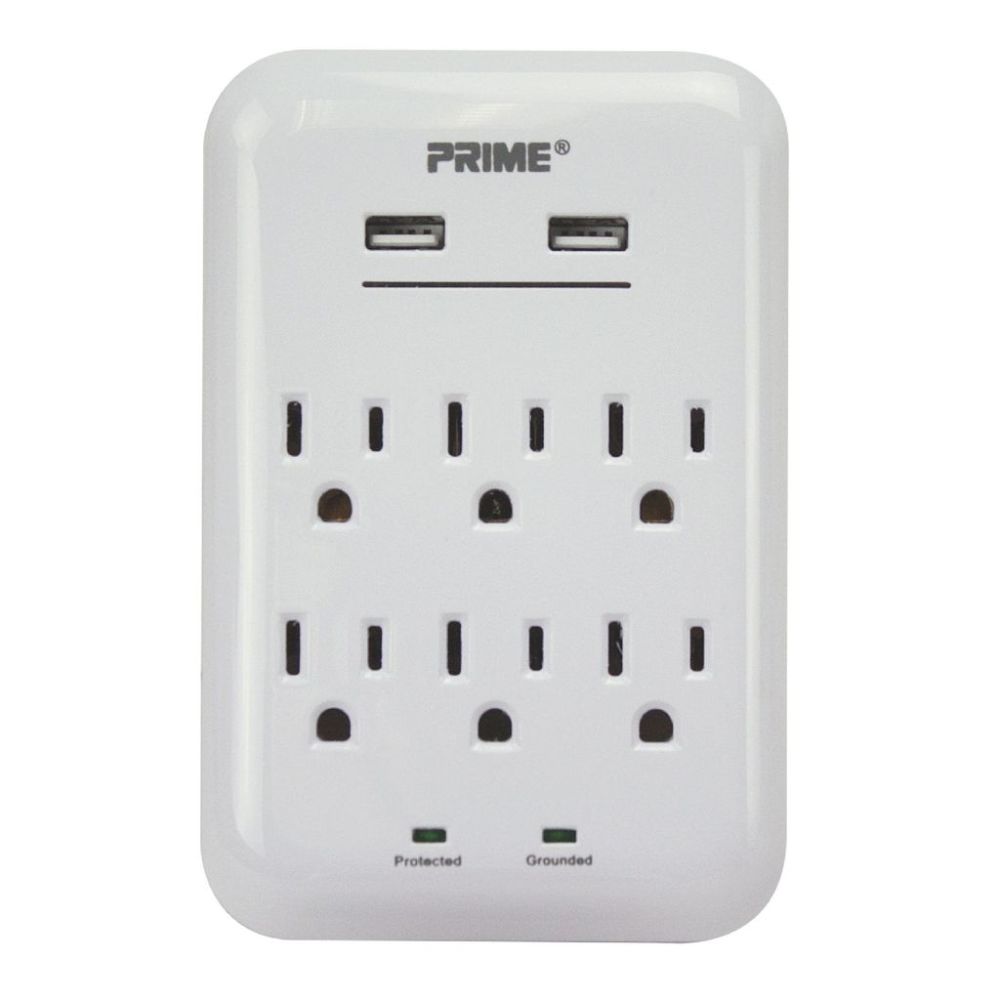 Prime Box Outlet Prime 3 Prong 6 Outlet with 2 Port USB Charger PBUSB346S - Acme Tools