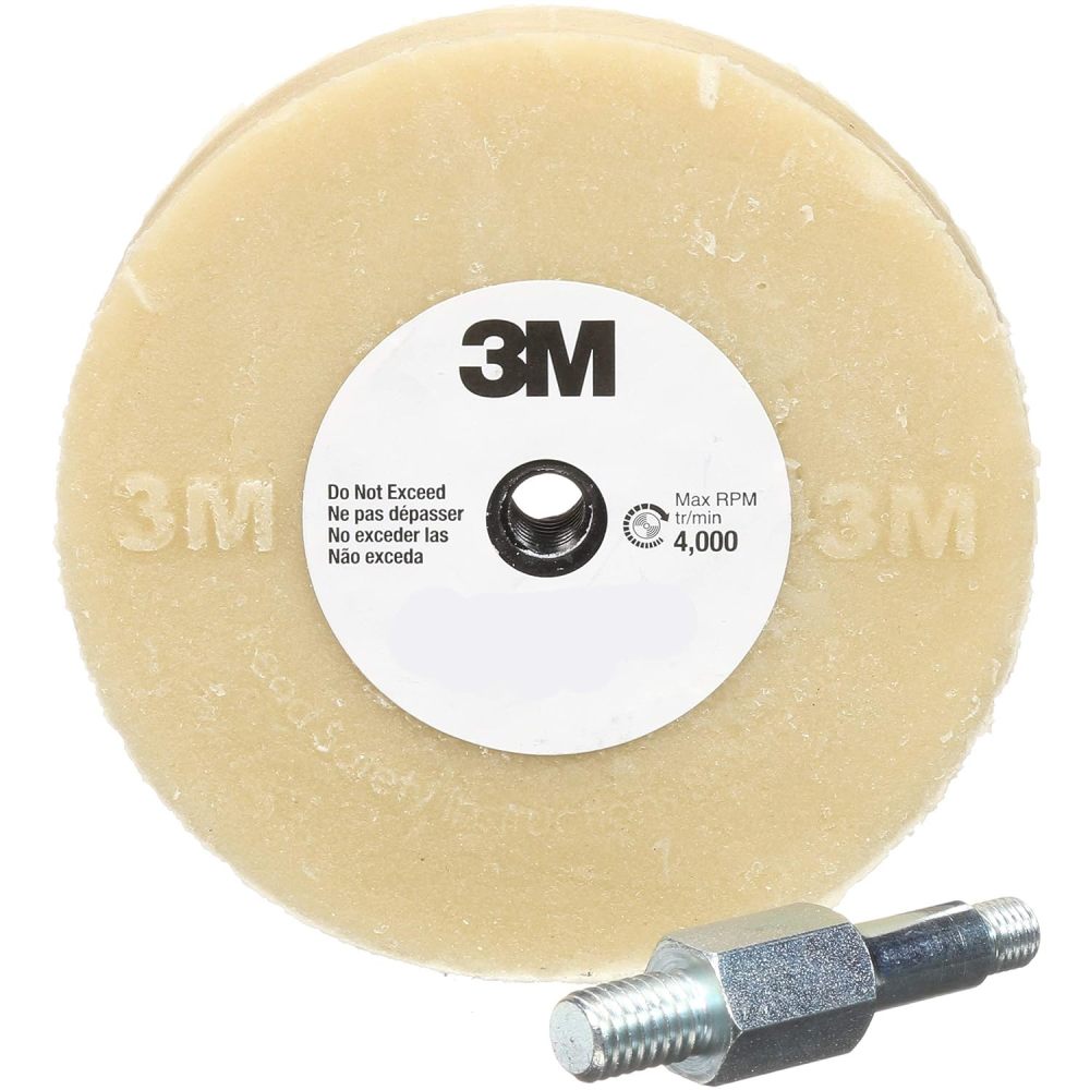 3M 4 in x 5/8 in Beige Stripe Off Wheel With Mandrel
