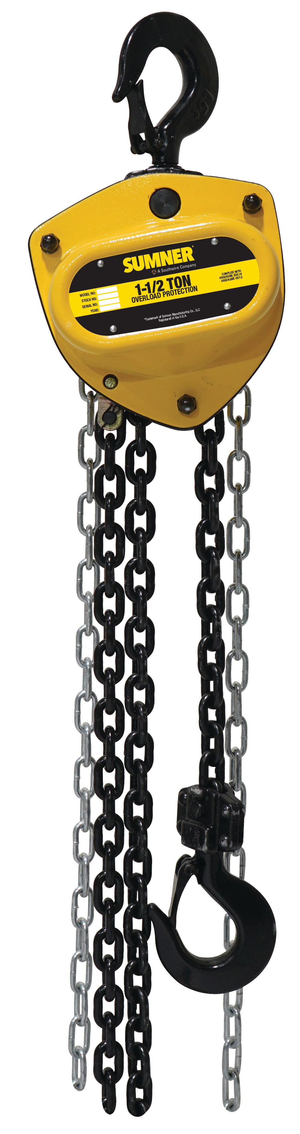 

Sumner 1-1/2 Ton Chain Hoist with 10 ft. Chain Fall and Overload Protection
