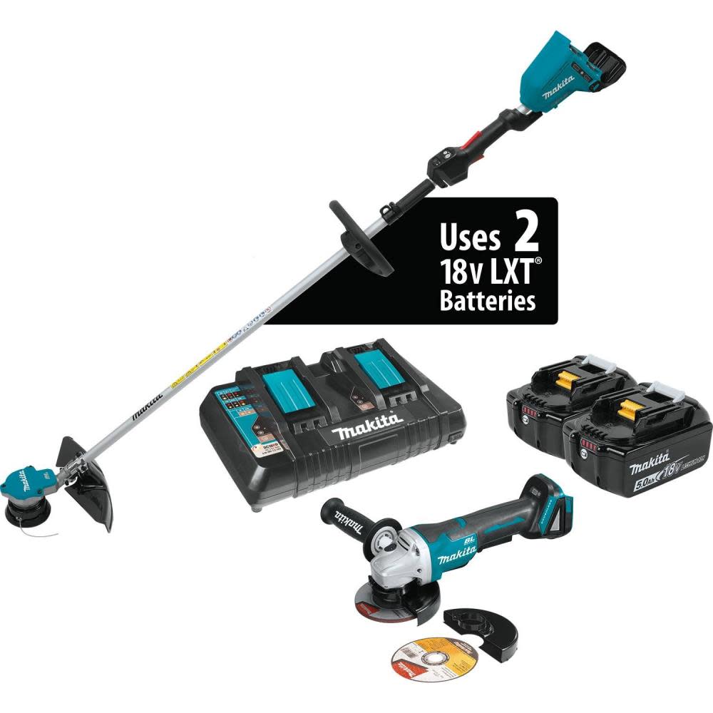 

Makita 18V X2 LXT Lithium-Ion (36V) Brushless Cordless String Trimmer Kit (5.0Ah) and Brushless Angle Grinder