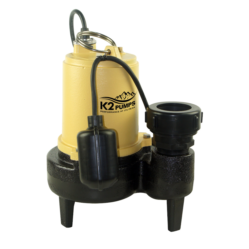 K2 Pumps Sewage Pump 1/2 HP Cast Iron with Piggyback Tethered Switch