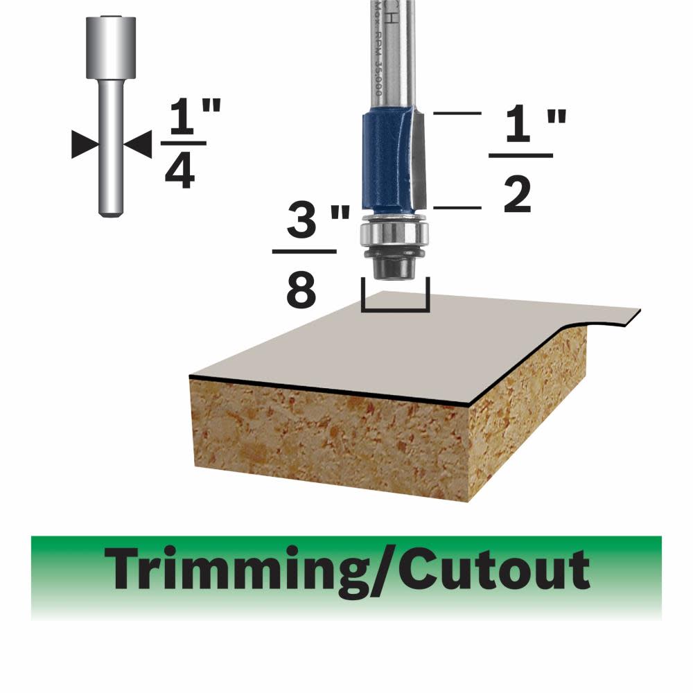 

Bosch 3/8 In. x 1/2 In. Carbide-Tipped Double-Flute Flush Trim Router Bit