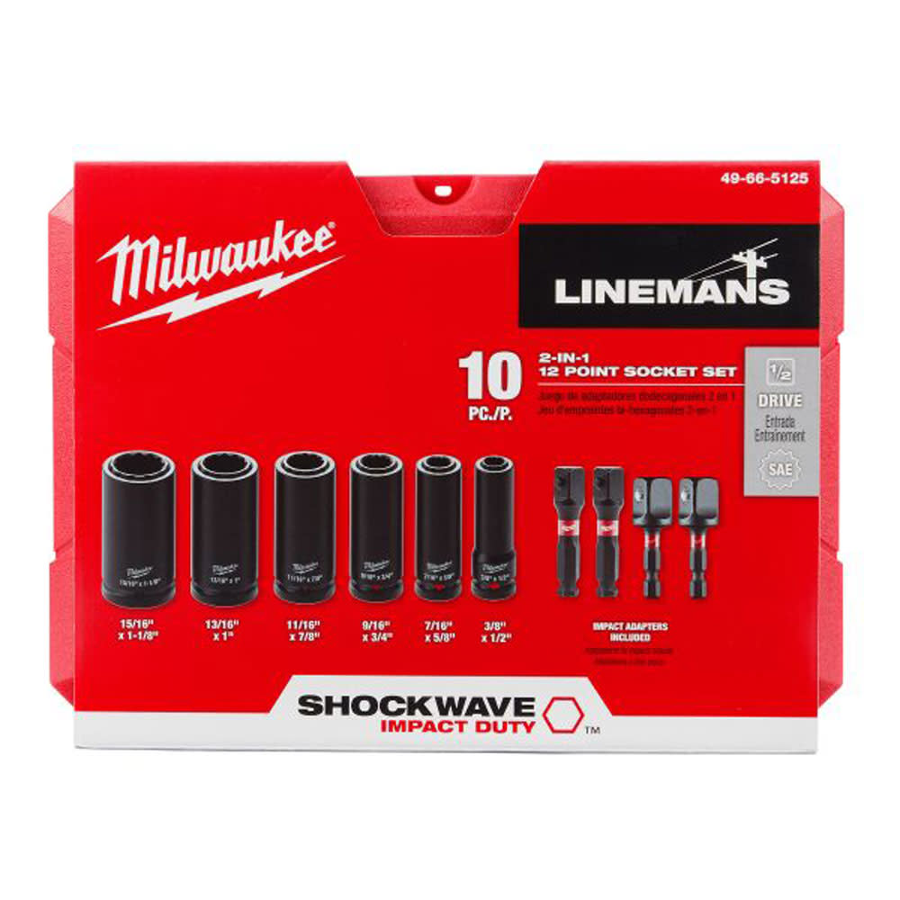 Milwaukee Shockwave Lineman's 10PC 2-IN-1 12PT Socket Set