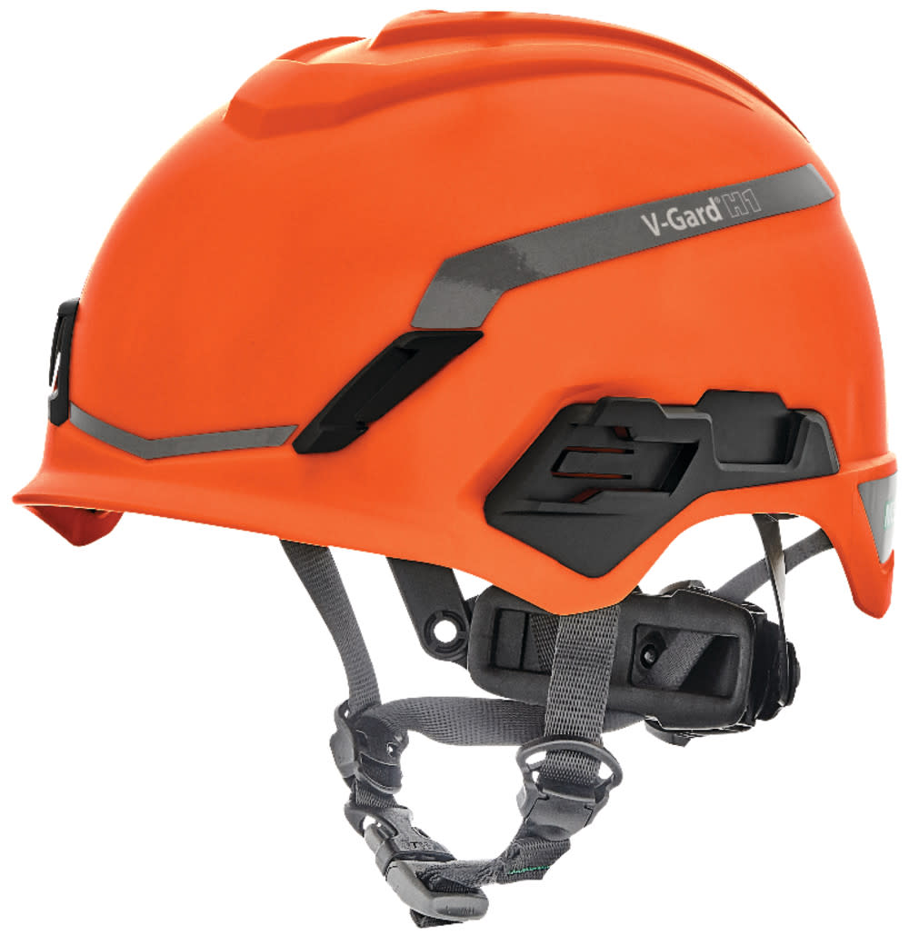 

MSA Safety Works V Gard H1 Safety Helmet Novent Orange Fas Trac III III
