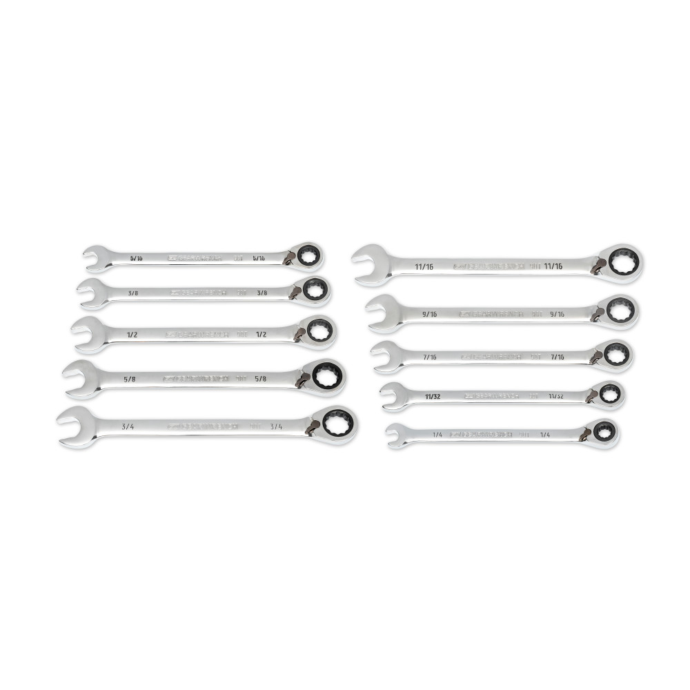 

GEARWRENCH Ratcheting Wrench Set 90 Tooth 12 Point SAE Reversible 10pc